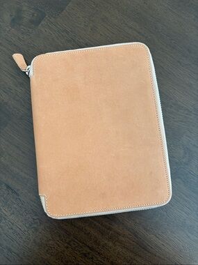 Galen A5 Leather Zipped Notebook Folio Planner Cover Case Undyed Leather